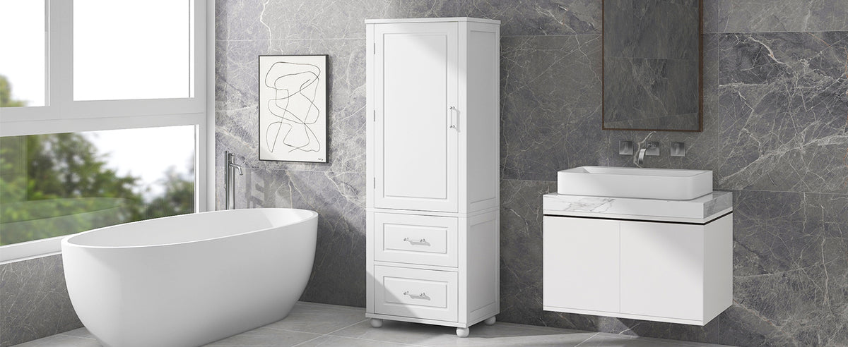 Armadietto Bagno Alto con Cassetti e Ripiano Regolabile