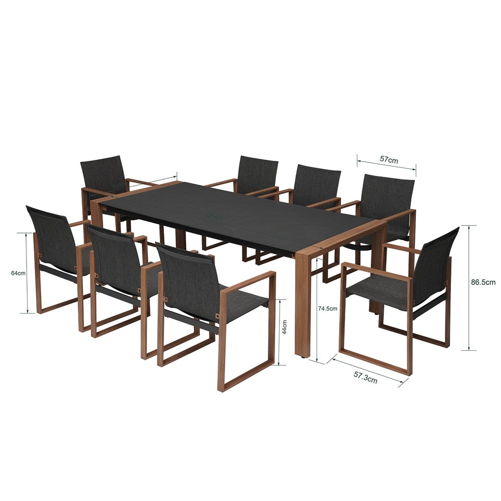 Set Pranzo da Giardino 8 Posti – Alluminio/Vetro Antracite 220x100 cm