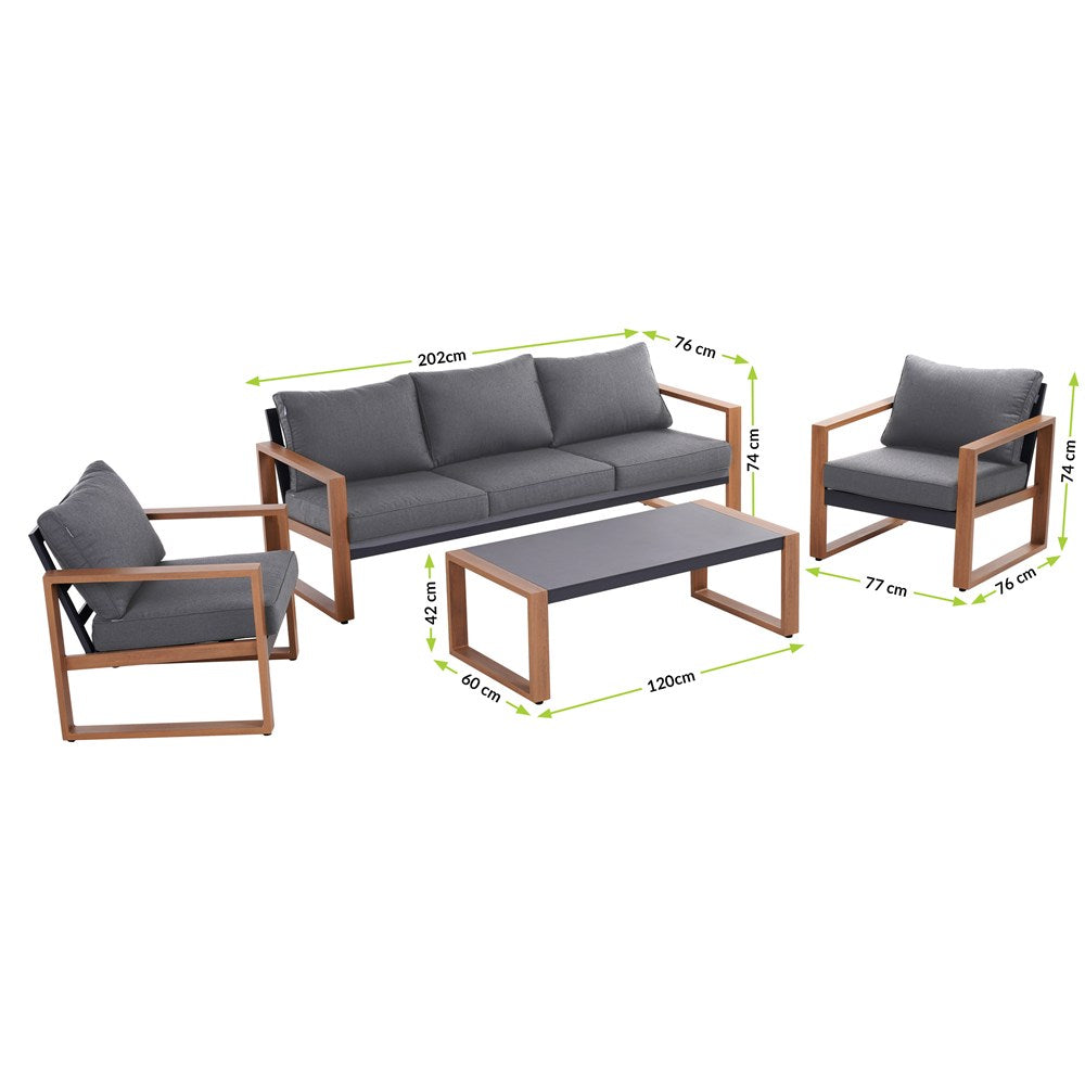 Set Giardino Sera Sofa + 2 Poltrone + Tavolo – Antracite/Marrone
