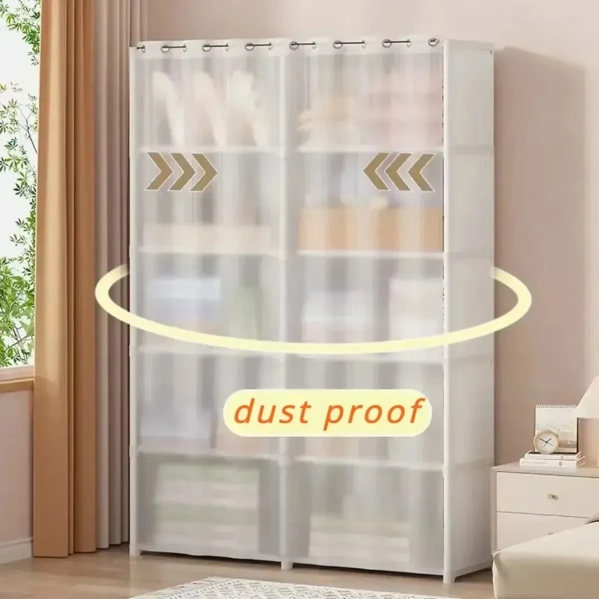 NNEOBA Dustproof Wardrobe Multi-layer Storage Rack with Curtains-1