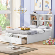 Letto Piattaforma Full con Testata, Ricarica e Cassetti — Bianco