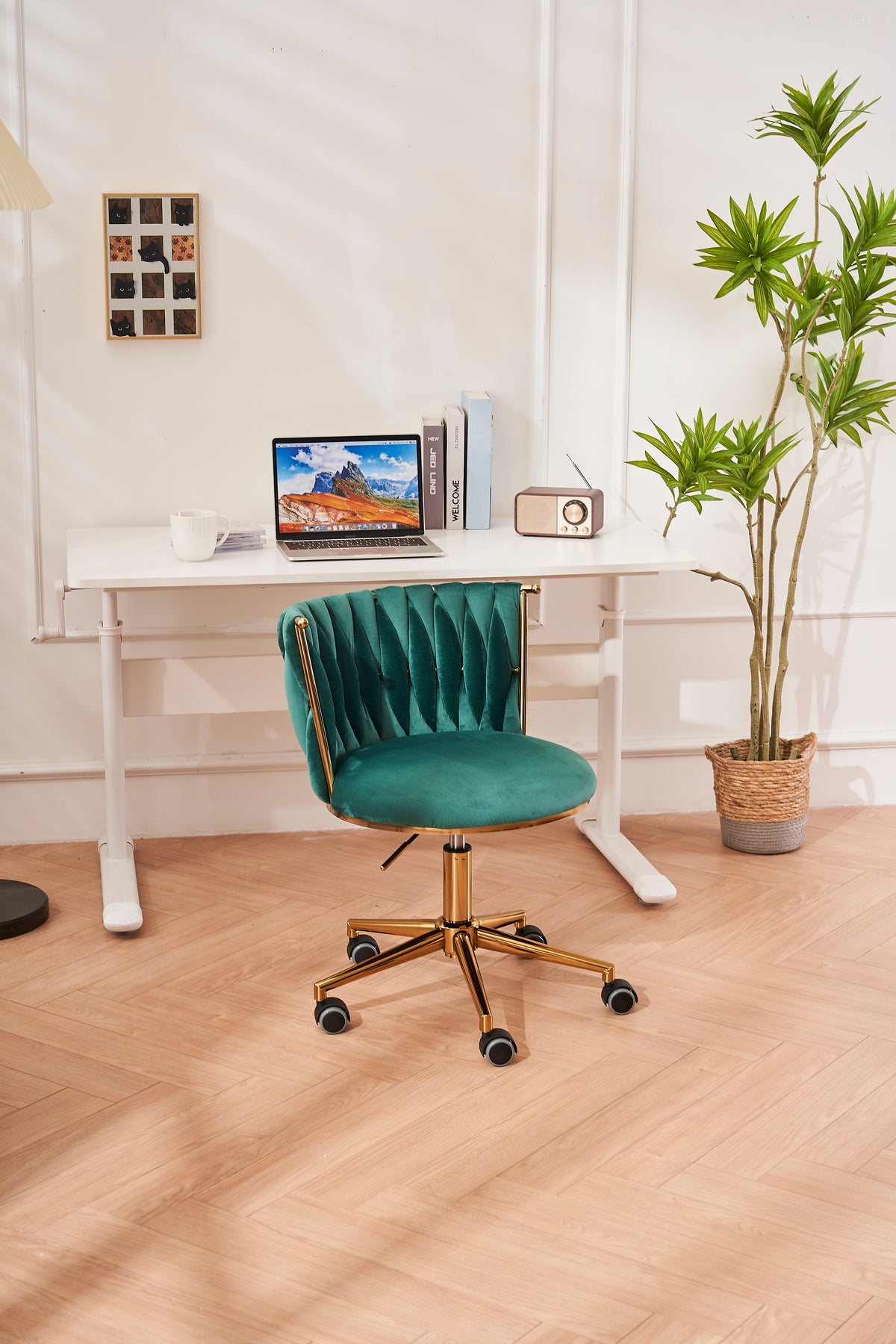 Sedia Ufficio Girevole Ergonomica in Velluto Verde Smeraldo