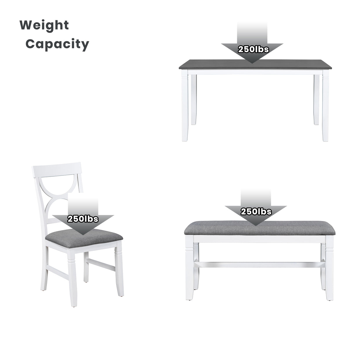 Set Tavolo Pranzo 6 Pezzi Legno Grigio Bianco