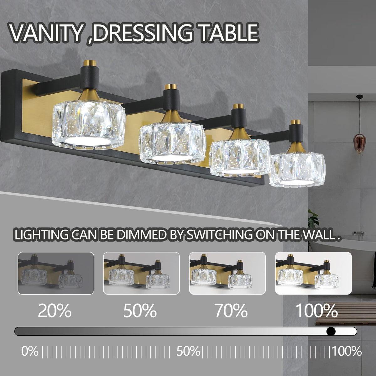 Lampada Bagno LED 4 Luci Cristallo Moderna