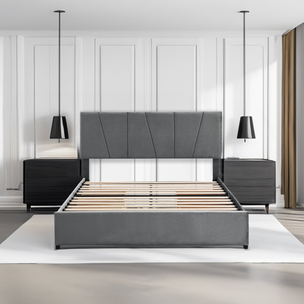 Letto Queen RegalGrey con Cassetti e Testiera Regolabile