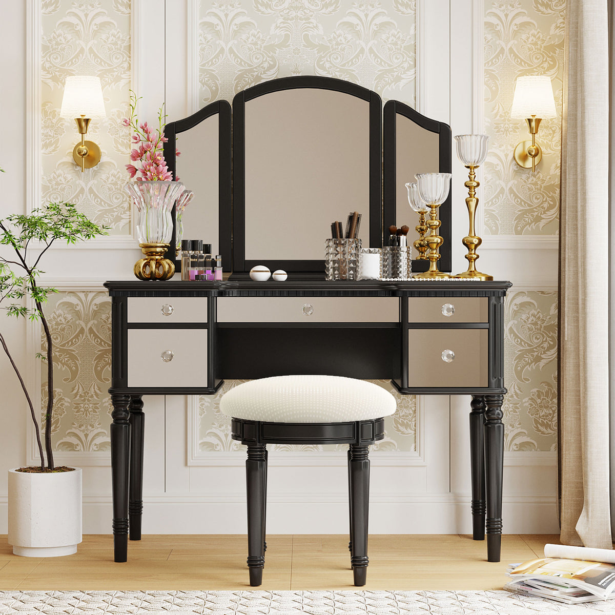 Set Toeletta Nera 109cm con Sgabello