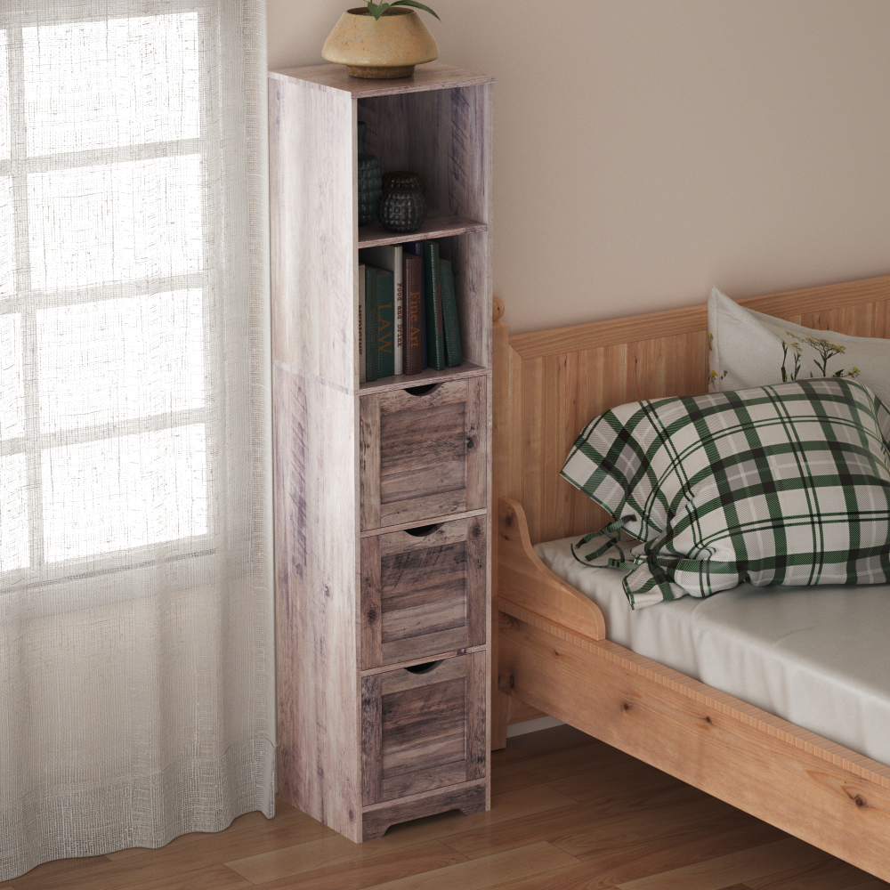 Mobile Bagno Alto 3 Cassetti 2 Mensole Grigio