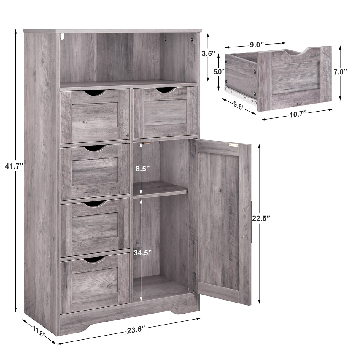 Mobile Bagno 5 Cassetti Grigio