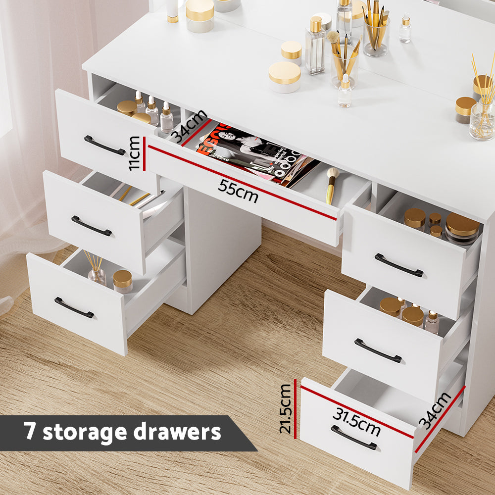 NNEDSZ Artiss Dressing Table Set Stool 10 Led Bulbs White Debbie-4