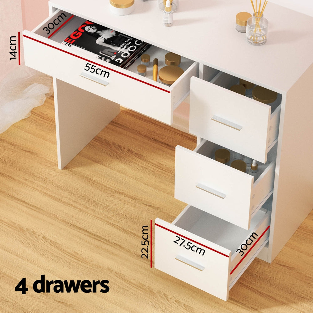 NNEDSZ Artiss Dressing Table Set Stool 15 Led Bulbs White Darcy-4