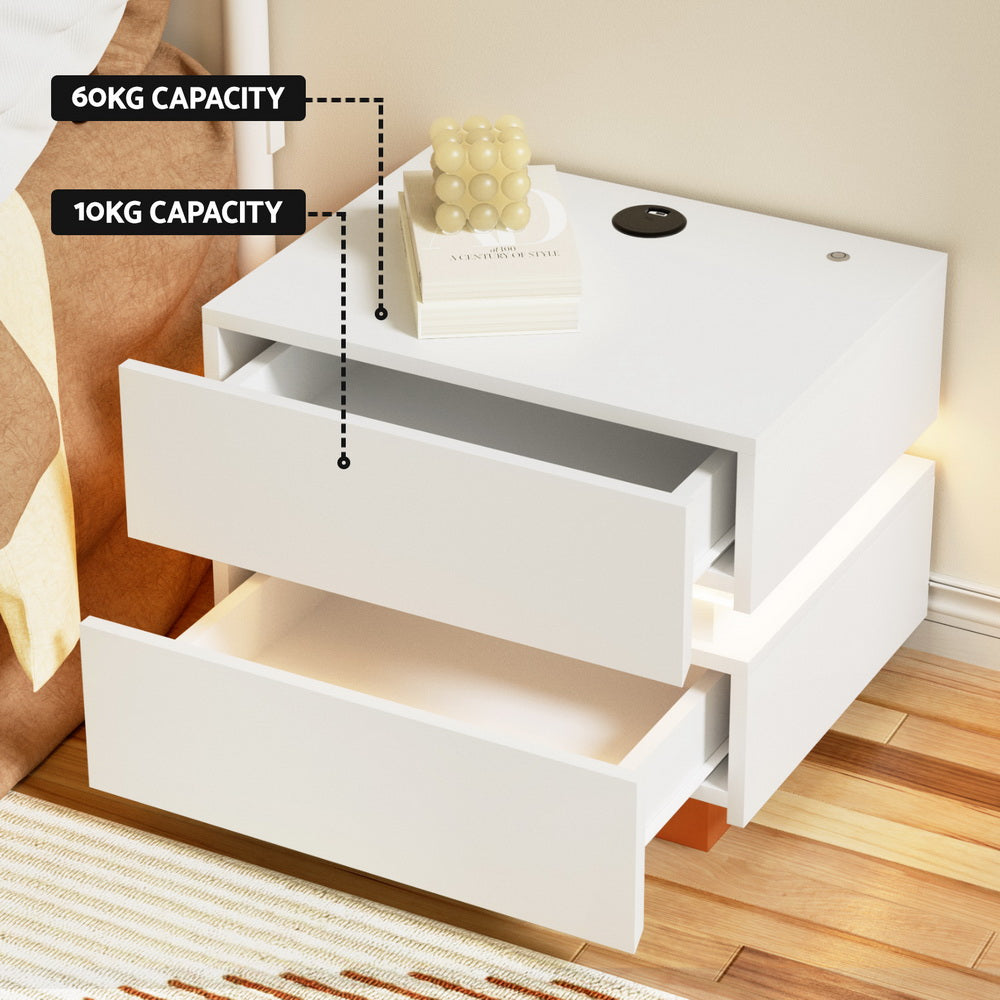 NNEDSZ Artiss Smart Bedside Table LED Wireless Charging Ada-3