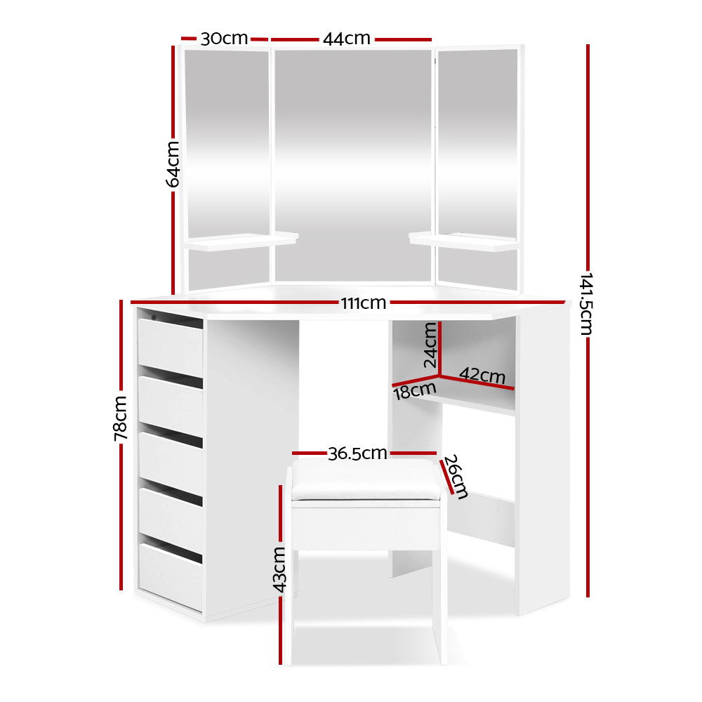 NNEDSZ Corner Dressing Table With Mirror Stool White Mirrors Makeup Tables Chair-1