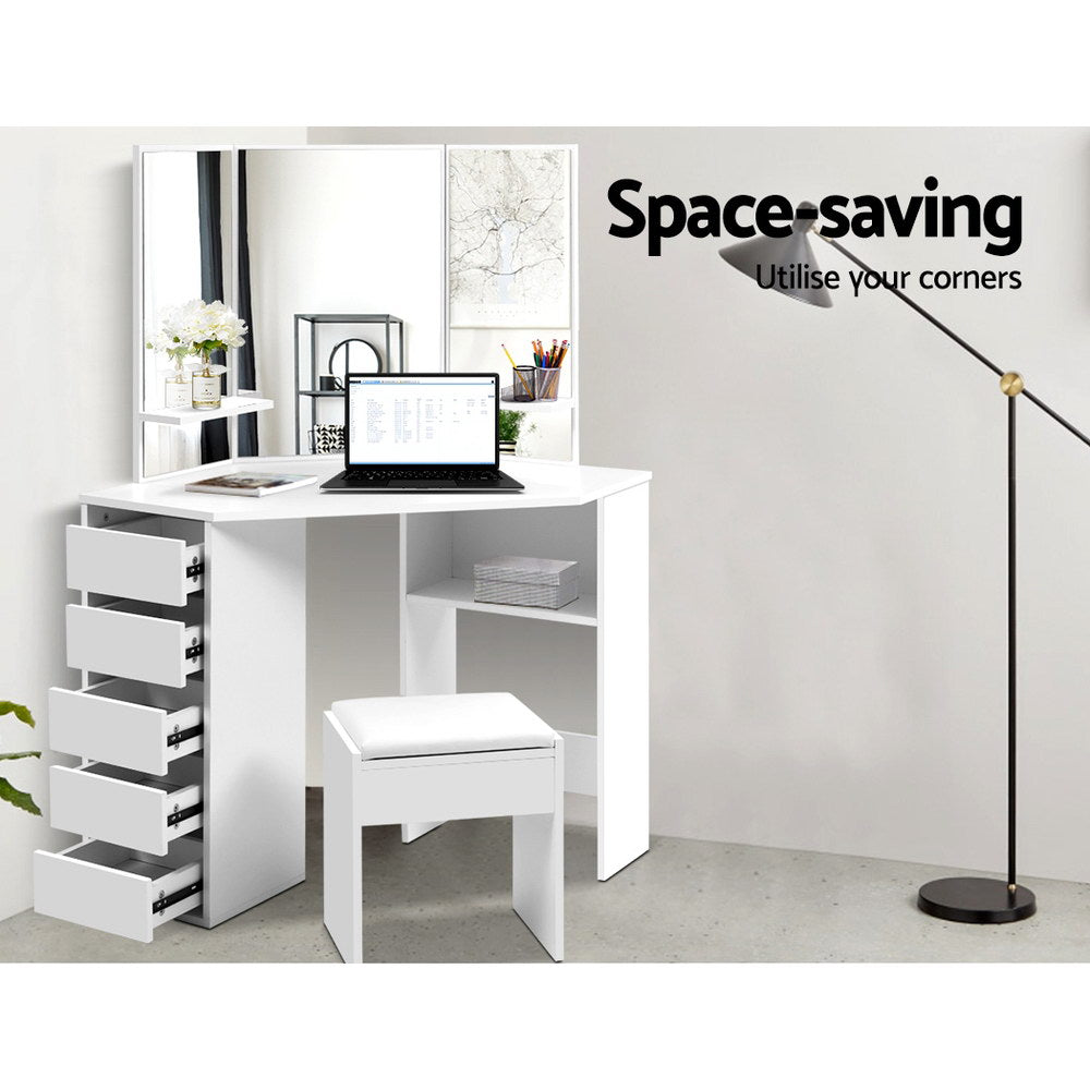 NNEDSZ Corner Dressing Table With Mirror Stool White Mirrors Makeup Tables Chair-2