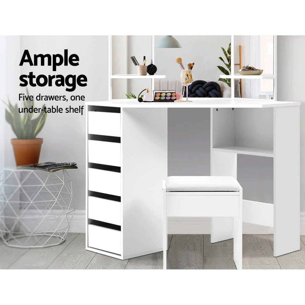 NNEDSZ Corner Dressing Table With Mirror Stool White Mirrors Makeup Tables Chair-3