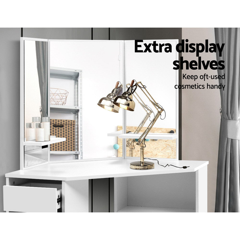 NNEDSZ Corner Dressing Table With Mirror Stool White Mirrors Makeup Tables Chair-4