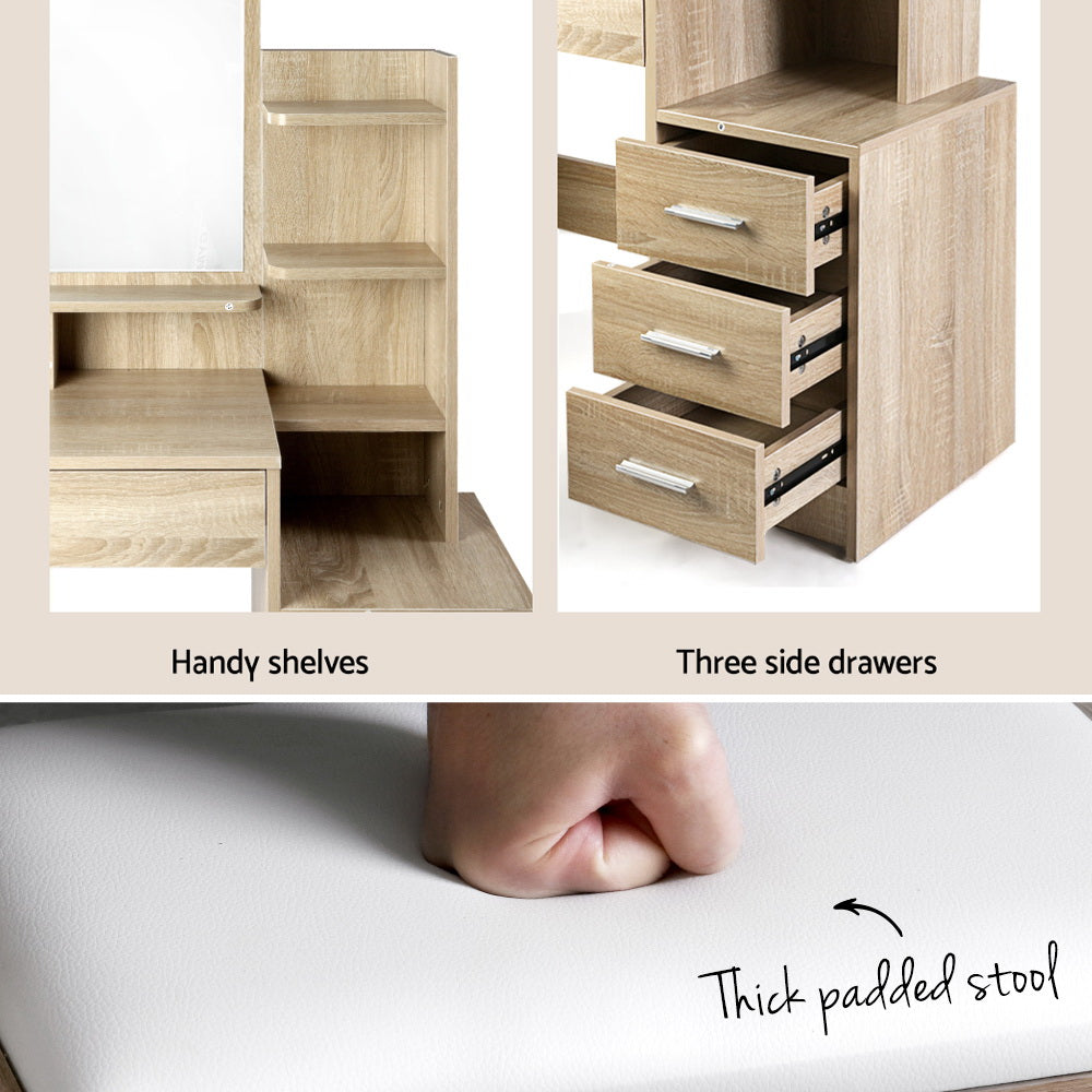 NNEDSZ Artiss Dressing Table Stool Set 4 Drawers Oak-4