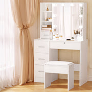 NNEDSZ Artiss Dressing Table Set Stool 10 Led Bulbs White Dylan-0