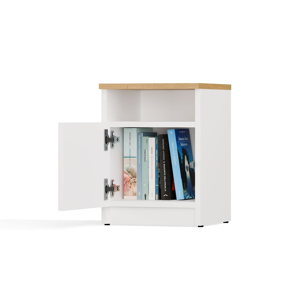 Comodino Sera 30×30×40 cm – Bianco/Rovere Artisan