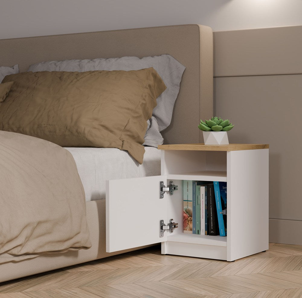 Comodino Sera 30×30×40 cm – Bianco/Rovere Artisan