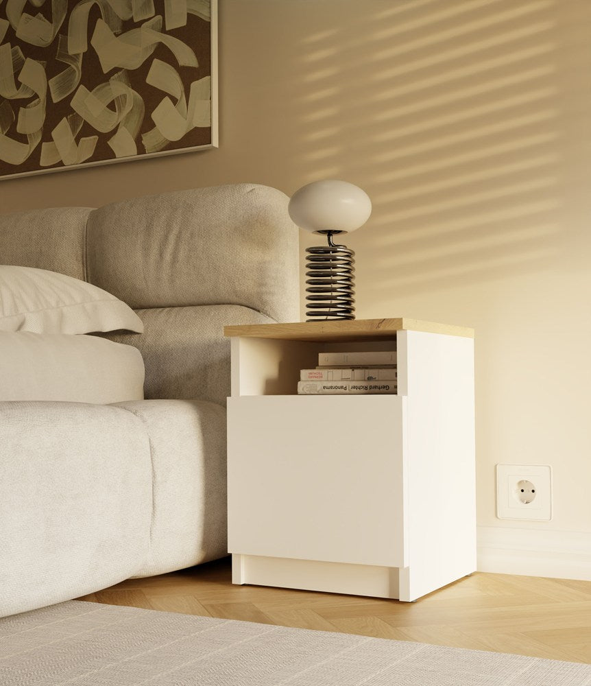 Comodino Sera 30×30×40 cm – Bianco/Rovere Artisan