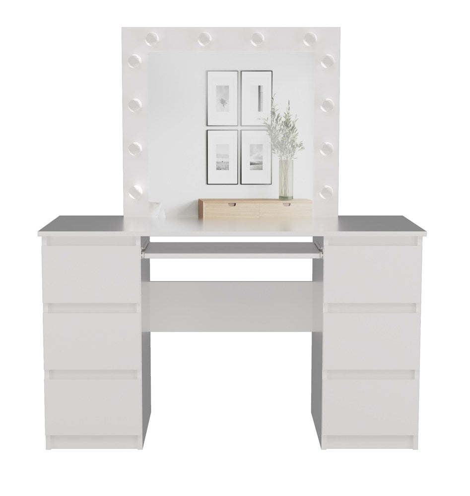 Toeletta Grande con Specchio LED e 6 Cassetti — Bianco