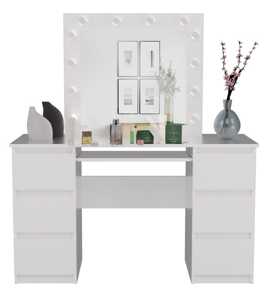 Toeletta Grande con Specchio LED e 6 Cassetti — Bianco