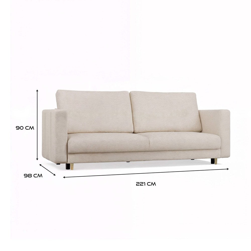 Divano Lina 3 Posti con Funzione Letto – Beige 221x98x90 cm