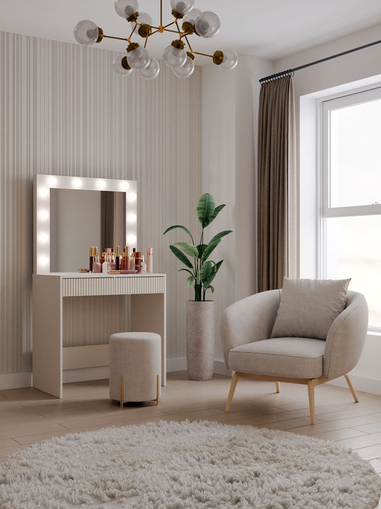 Toeletta con Specchio LED Illuminato e Cassetti — Beige