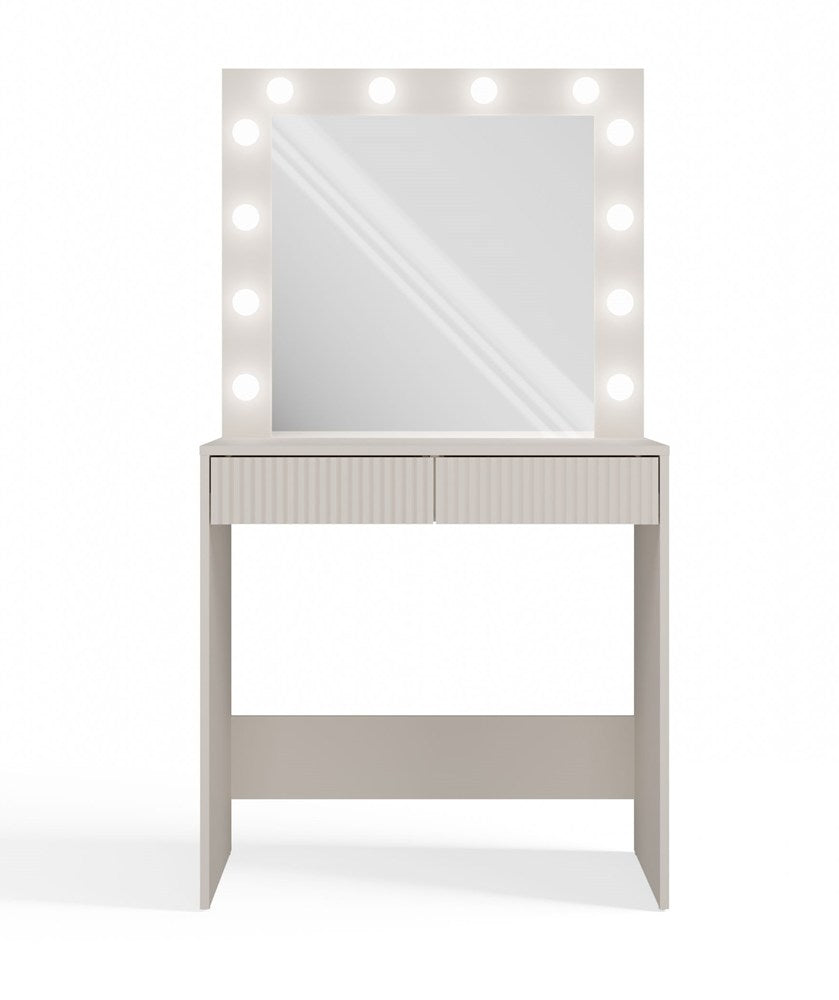 Toeletta con Specchio LED Illuminato e Cassetti — Beige