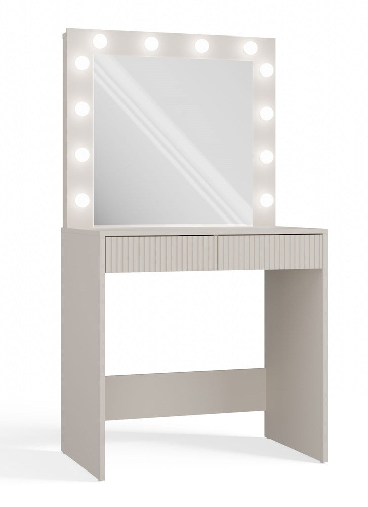 Toeletta con Specchio LED Illuminato e Cassetti — Beige
