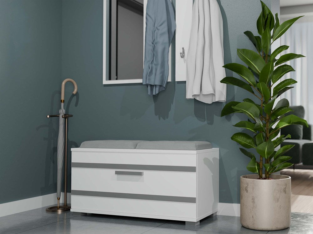 Scarpiera Aura 85 cm con Seduta – Bianco Opaco
