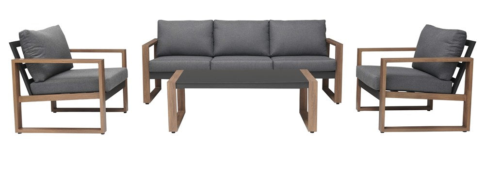 Set Giardino Sera Sofa + 2 Poltrone + Tavolo – Antracite/Marrone