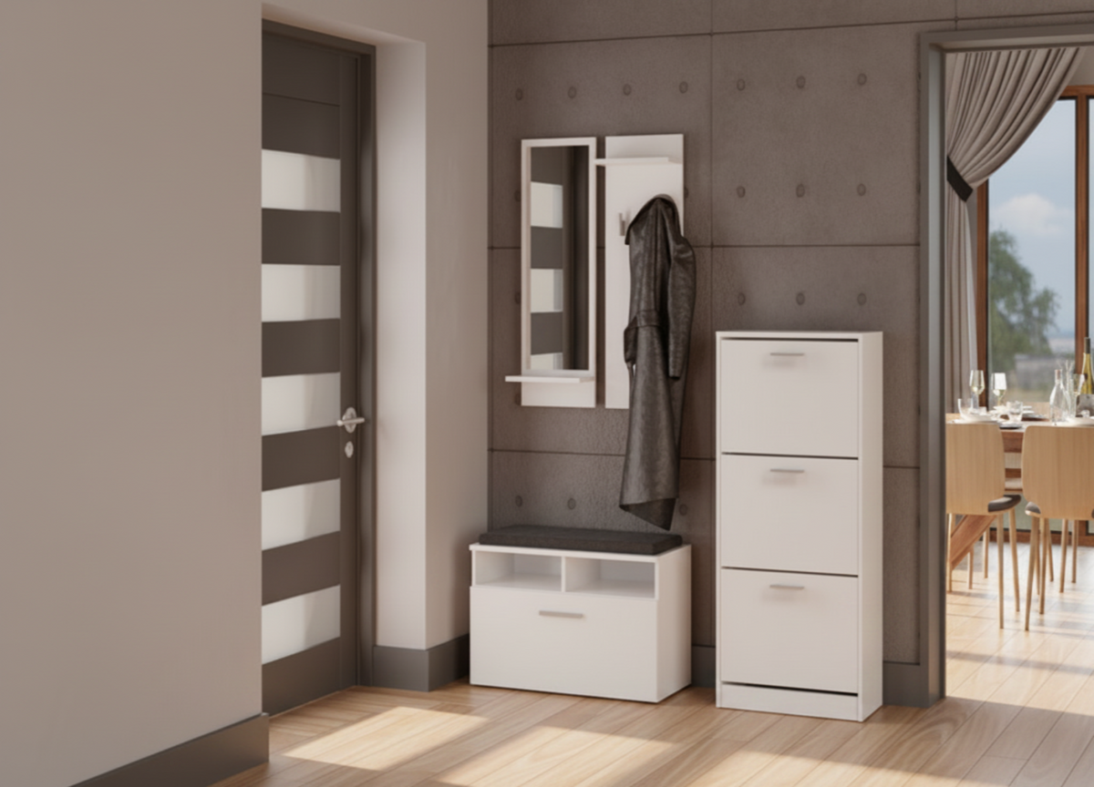 Scarpiera Aria 60 cm con Cesto Portascarpe – Bianco