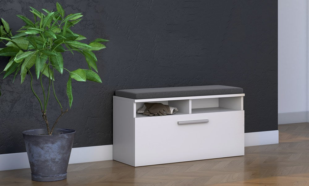 Scarpiera Aria 85 cm con Seduta – Bianco Opaco