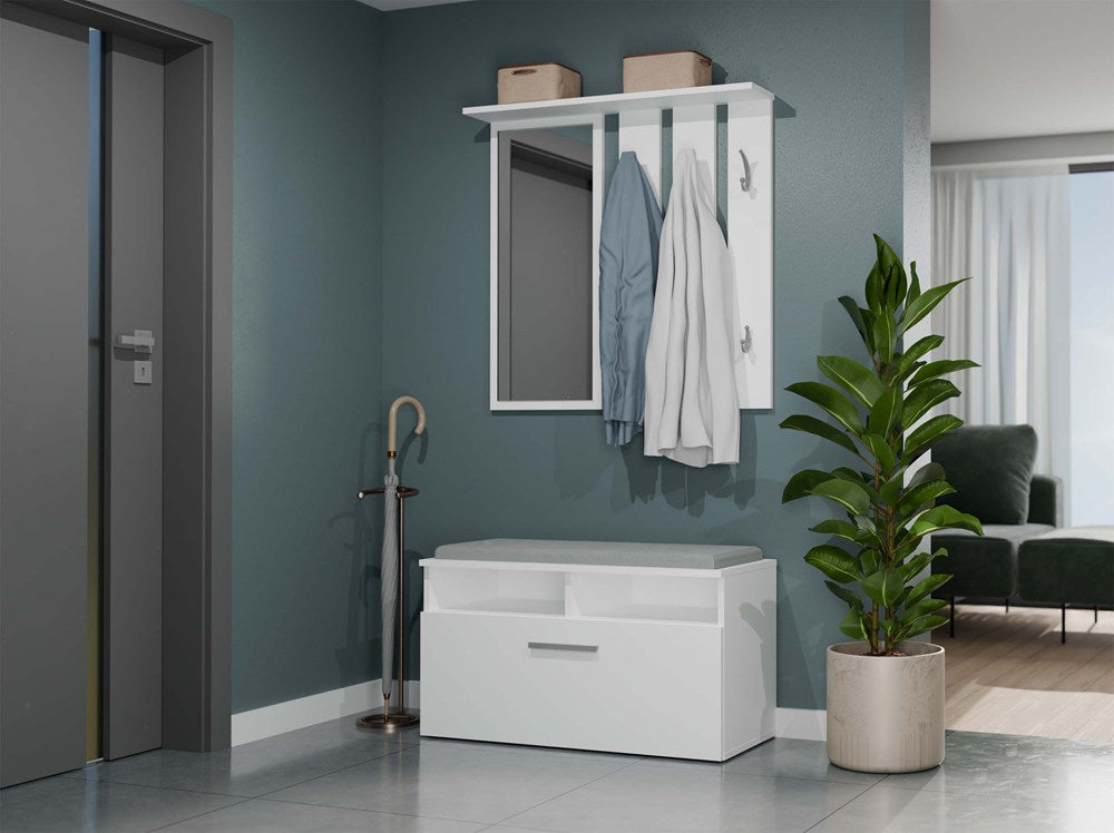 Scarpiera Aria 85 cm con Seduta – Bianco Opaco