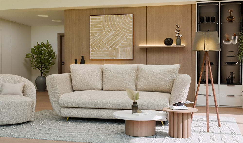 Divano Saris 3 Posti con Funzione Letto – Beige Gambe Oro 248x104x99 cm