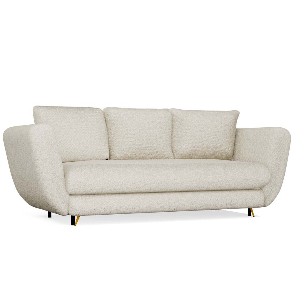 Divano Saris 3 Posti con Funzione Letto – Beige Gambe Oro 248x104x99 cm