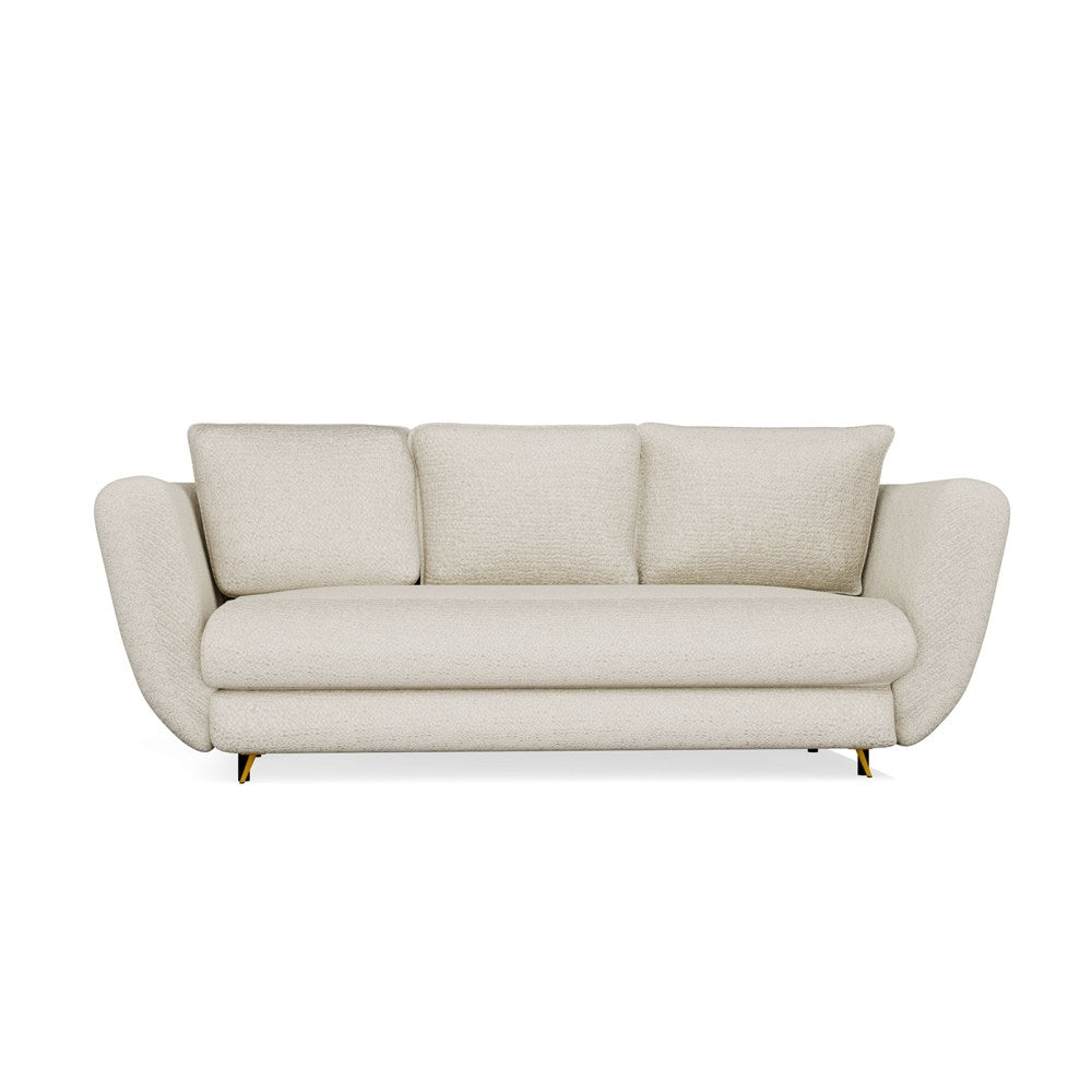 Divano Saris 3 Posti con Funzione Letto – Beige Gambe Oro 248x104x99 cm