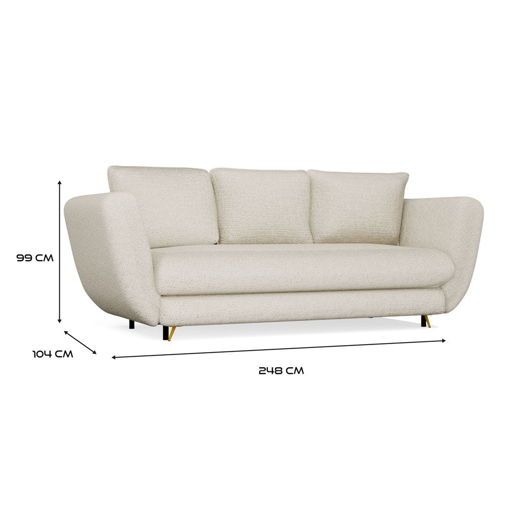 Divano Saris 3 Posti con Funzione Letto – Beige Gambe Oro 248x104x99 cm