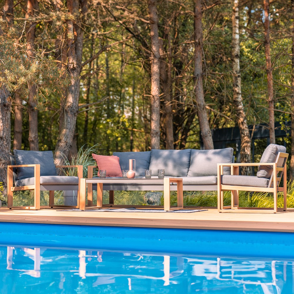 Set Giardino Sera Sofa + 2 Poltrone + Tavolo – Antracite/Marrone