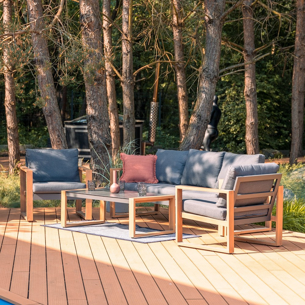 Set Giardino Sera Sofa + 2 Poltrone + Tavolo – Antracite/Marrone