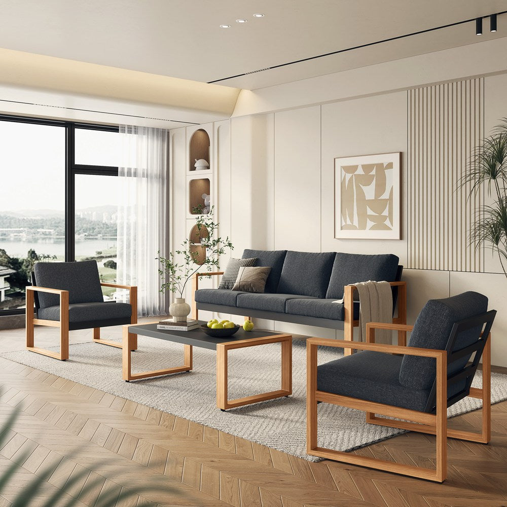 Set Giardino Sera Sofa + 2 Poltrone + Tavolo – Antracite/Marrone