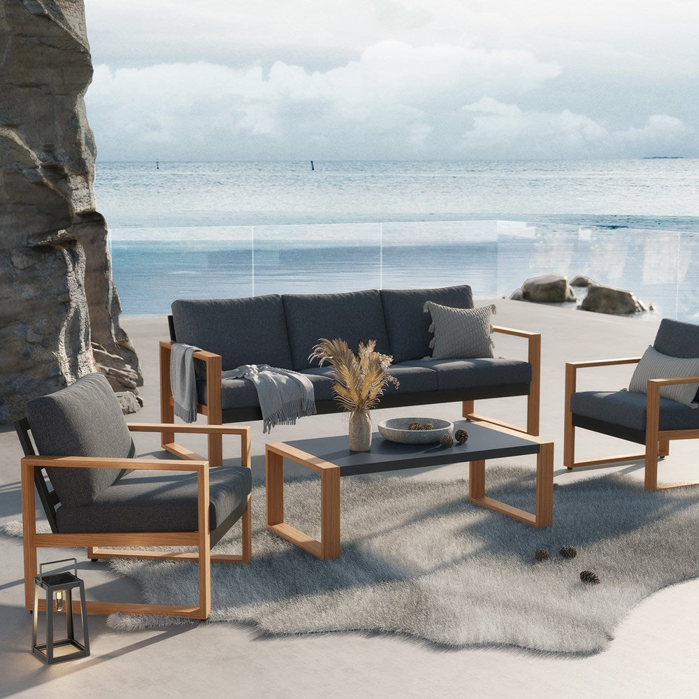 Set Giardino Sera Sofa + 2 Poltrone + Tavolo – Antracite/Marrone