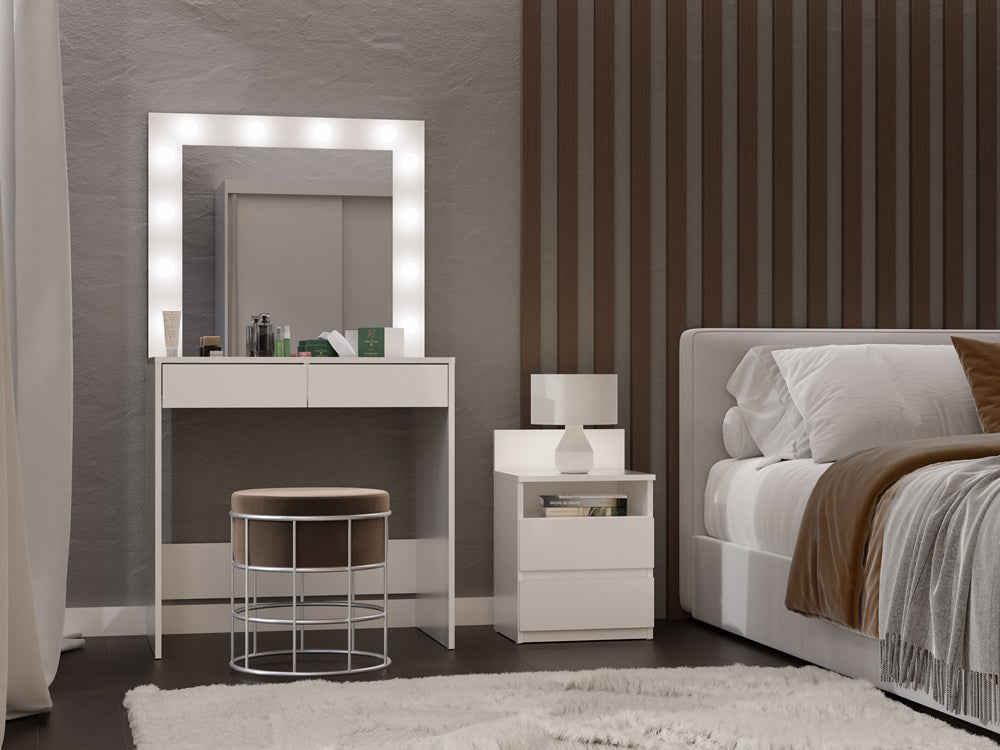 Toeletta con Specchio Illuminato LED e Cassetti Bianca per Camera da Letto