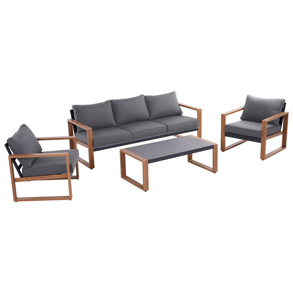 Set Giardino Sera Sofa + 2 Poltrone + Tavolo – Antracite/Marrone