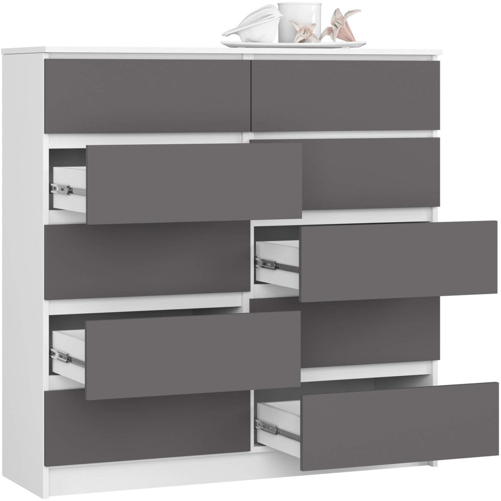 Cassettiera Nobile 10 Cassetti – Bianco/Grafite 120x40x121 cm