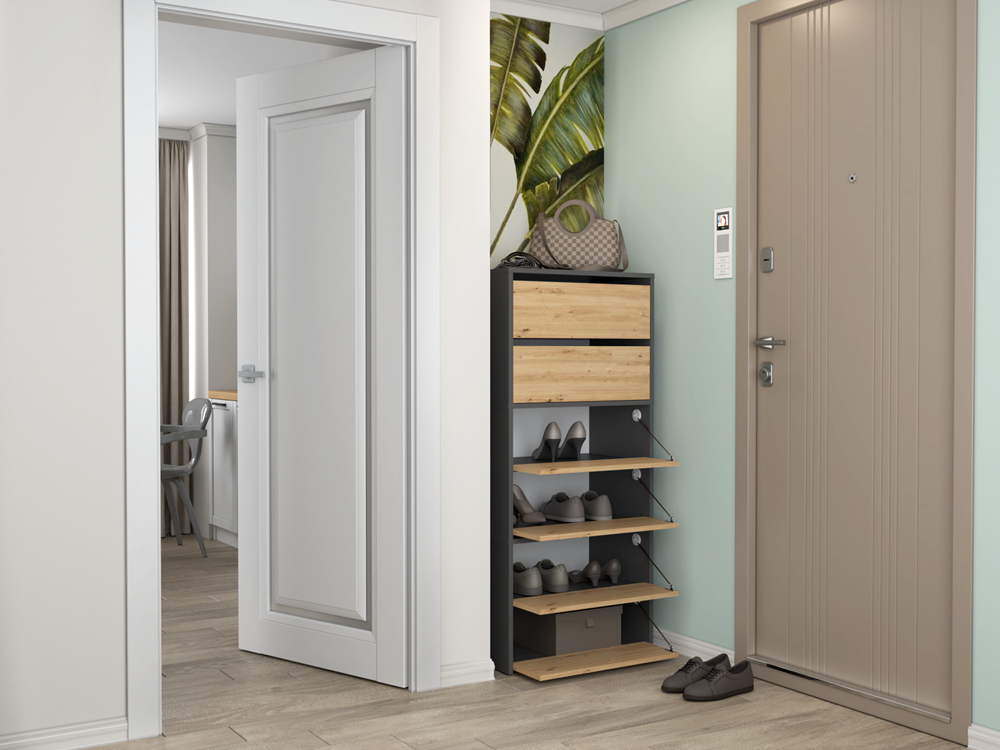 Scarpiera Aria 60 cm 2 Ante – Antracite Rovere
