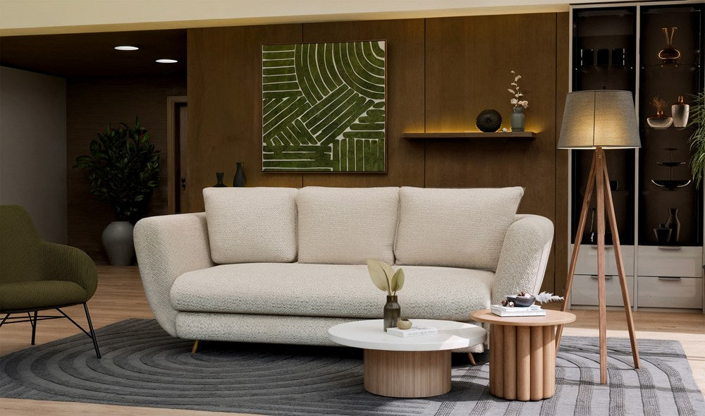 Divano Saris 3 Posti con Funzione Letto – Beige Gambe Oro 248x104x99 cm