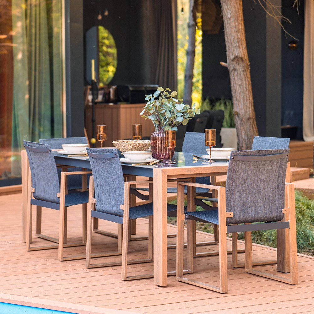 Set Pranzo da Giardino 8 Posti – Alluminio/Vetro Antracite 220x100 cm