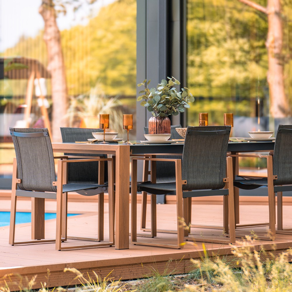 Set Pranzo da Giardino 8 Posti – Alluminio/Vetro Antracite 220x100 cm